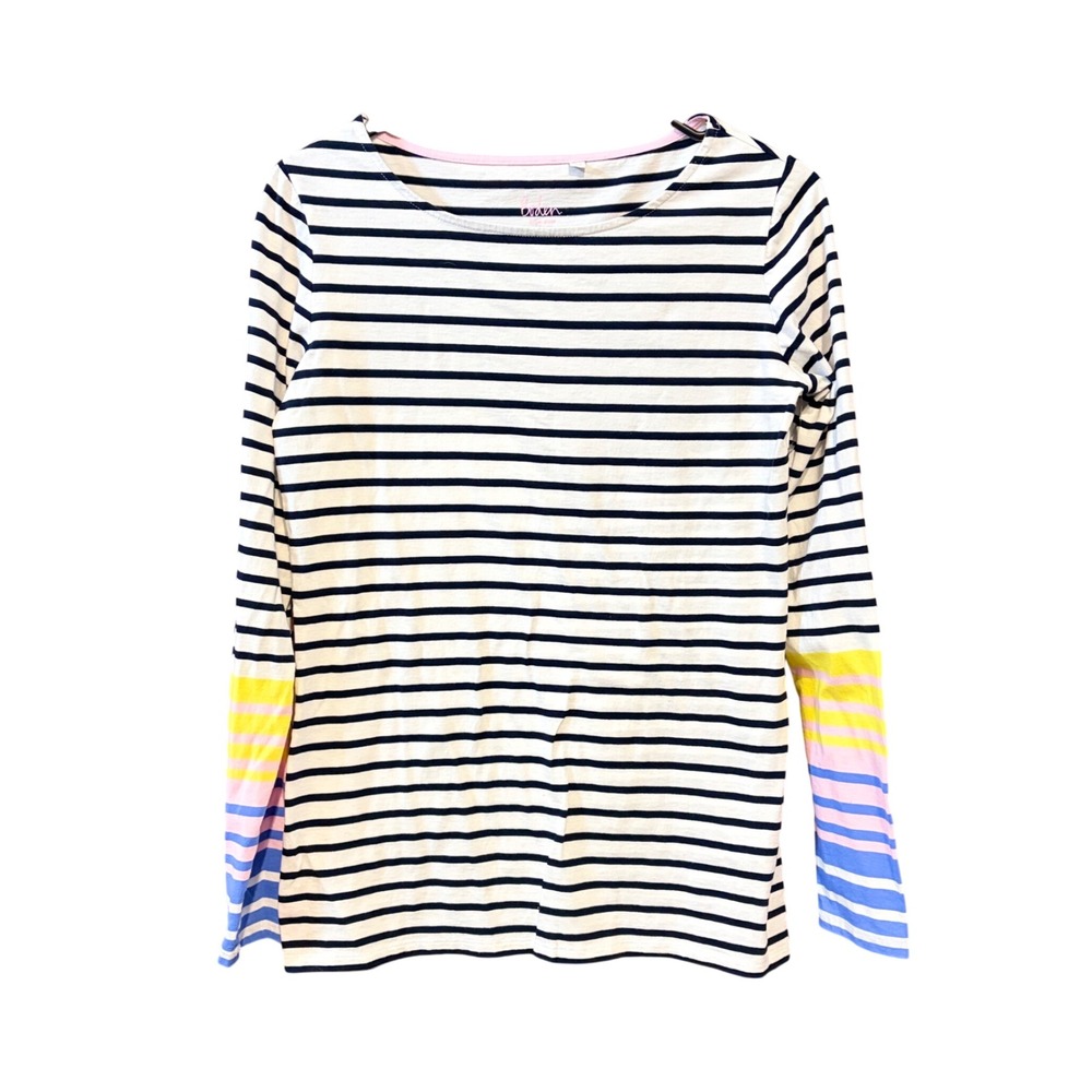 Boden Womens Navy White Striped Rainbow Cuff Long Sleeve Breton Top US 4 UK 8